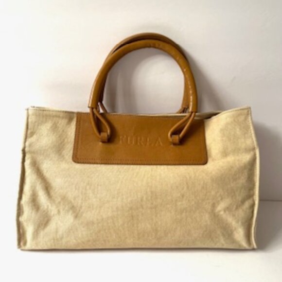 FURLA Canvas Leather Tote Style Bag (vintage),  Made in Italy - Picture 1 of 11